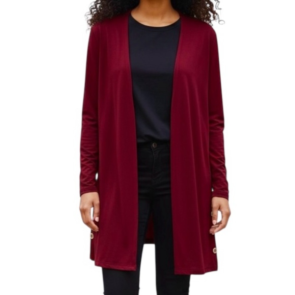 J. Jill Collection Cardigan Burgundy Open Side/Slit Long Sleeve Sweater Sz L